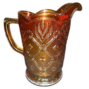 Vintage Marigold Carnival Glass Imperial Decorative Small Pitcher